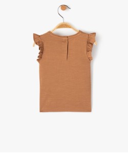 Tee-shirt bébé fille sans manches à volant et poche en crochet